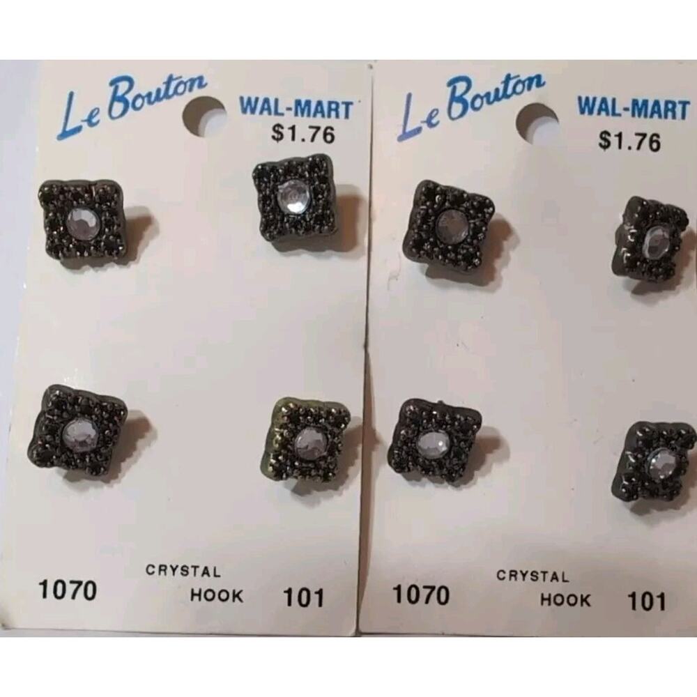 8 Crystal Hook Le Bouton Buttons 9/16" 13mm New On Card Vintage 1070-101 Square